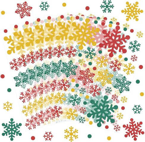 440PCS Snowflake Stickers, Glitter Winter Holiday Label Decal Waterproof Self-Adhesive Xmas Snowflake Stickers for Winter Xmas Envelopes Invitations Cards Present Decor in Kuwait
