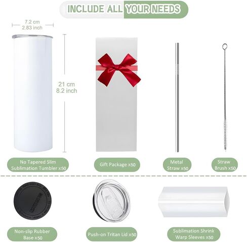 50 Pack Sublimation Blanks, 20oz Sublimation Tumblers Skinny Straight with Lids and Straws Bulk, Stainless Steel Double Wall Polymer Coating for Heat Transfer DIY Gifts in Saudi Arabia