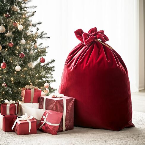 56 x 36Inch Christmas Santa Bag, Large Gift Sack Bags for Wrapping Christmas Gift Presents, Red Velvet Santa Bag, Giant 1Pcs in Saudi Arabia
