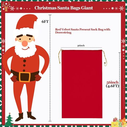 56 x 36Inch Christmas Santa Bag, Large Gift Sack Bags for Wrapping Christmas Gift Presents, Red Velvet Santa Bag, Giant 1Pcs in Saudi Arabia