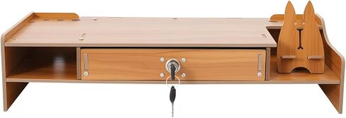 Computer Monitor Stand, Wood Desk Organizer Stand, Tabletop Computer Rack with Lockable Drawer for Study, Home, Office (DZJSN4-0003) in Saudi Arabia
