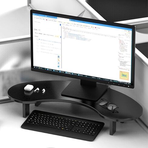 حامل شاشة زاوية منحني من الخشب الصلب، حامل شاشة قوسي لتنظيم المكتب المكتبي، ارتفاعان وحجمان لرف الكمبيوتر (اللون: أسود، الحجم: كبير-11 سم (4 3/8")) in Kuwait