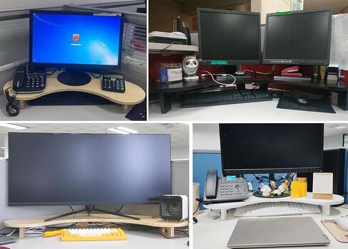 حامل شاشة زاوية منحني من الخشب الصلب، حامل شاشة قوسي لتنظيم المكتب المكتبي، ارتفاعان وحجمان لرف الكمبيوتر (اللون: أسود، الحجم: كبير-11 سم (4 3/8")) in Kuwait