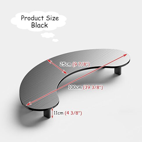 حامل شاشة زاوية منحني من الخشب الصلب، حامل شاشة قوسي لتنظيم المكتب المكتبي، ارتفاعان وحجمان لرف الكمبيوتر (اللون: أسود، الحجم: كبير-11 سم (4 3/8")) in Kuwait