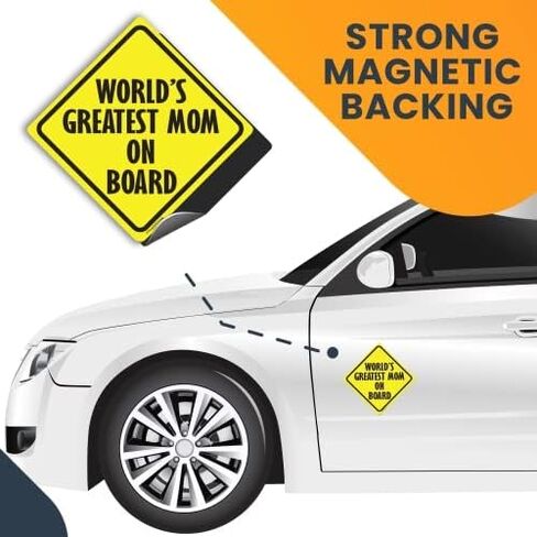 Magnet Me Up World's Greatest Mom On Board Car Magnet 5x5 بوصة علامة مغناطيسية على شكل قلب، فينيل عالي التحمل للأشعة فوق البنفسجية، مقاوم للطقس ومتين لسيارات الدفع الرباعي والشاحنات والخزانة صنع في الولايات المتحدة الأمريكية in Saudi Arabia