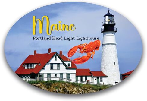 Magnet Me Up Maine Portland Head Light Lighthouse and Lobster Oval Magnet Decal, 4x6 Inch, Heavy Duty Automotive Magnet for Car, Truck or SUV, Portland Harbor, Casco Bay, Crafted in USA in Saudi Arabia