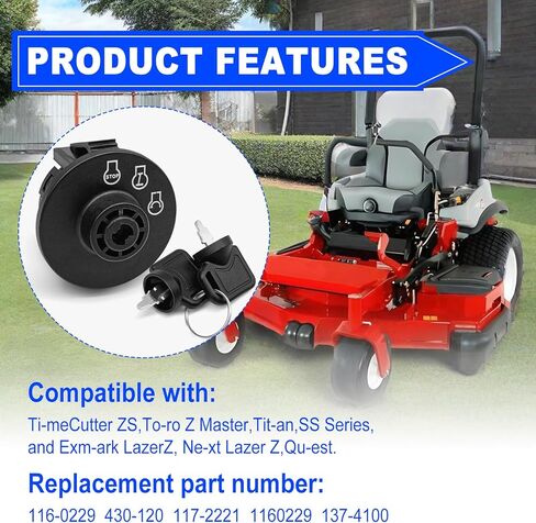 مفتاح إشعال جزازة الركوب، متوافق مع TimeCutter ZS، Quest، Next Lazer Z، سلسلة SS، Exmark Lazer Z، Toro Z Master، 3 Postion Lawn Mower Switch استبدال OE #137-4100، 117-2221 in Saudi Arabia