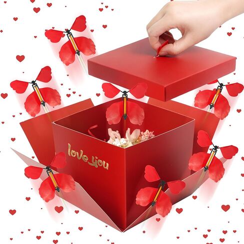 Red Explosion Gift Box, Surprise DIY Flying Butterfly Gift Box with Butterflies and Heart Confetti, Love You, Valentine‘s Day Gifts for Galentine's Day, Valentine‘s Day, Birthdays, Wedding Creative Boxes for Gifts in Saudi Arabia