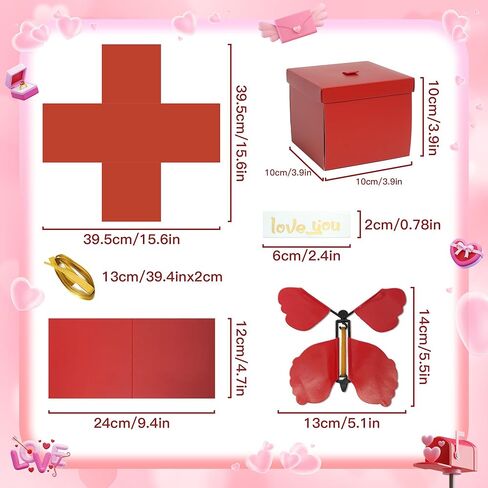 Red Explosion Gift Box, Surprise DIY Flying Butterfly Gift Box with Butterflies and Heart Confetti, Love You, Valentine‘s Day Gifts for Galentine's Day, Valentine‘s Day, Birthdays, Wedding Creative Boxes for Gifts in Saudi Arabia