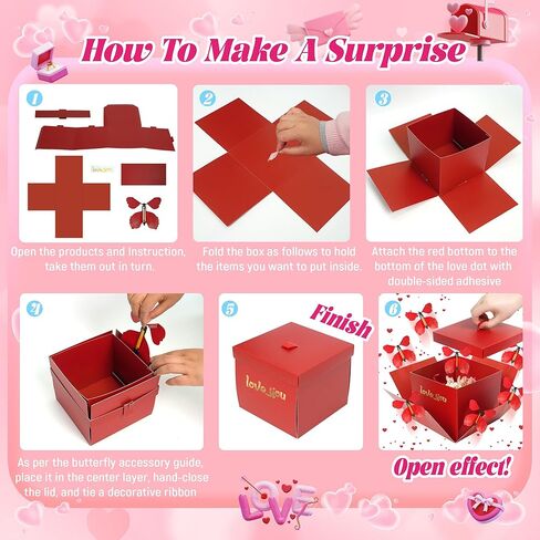 Red Explosion Gift Box, Surprise DIY Flying Butterfly Gift Box with Butterflies and Heart Confetti, Love You, Valentine‘s Day Gifts for Galentine's Day, Valentine‘s Day, Birthdays, Wedding Creative Boxes for Gifts in Saudi Arabia