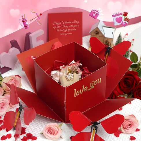 Red Explosion Gift Box, Surprise DIY Flying Butterfly Gift Box with Butterflies and Heart Confetti, Love You, Valentine‘s Day Gifts for Galentine's Day, Valentine‘s Day, Birthdays, Wedding Creative Boxes for Gifts in Saudi Arabia