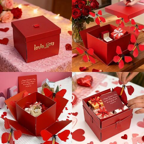 Red Explosion Gift Box, Surprise DIY Flying Butterfly Gift Box with Butterflies and Heart Confetti, Love You, Valentine‘s Day Gifts for Galentine's Day, Valentine‘s Day, Birthdays, Wedding Creative Boxes for Gifts in Saudi Arabia