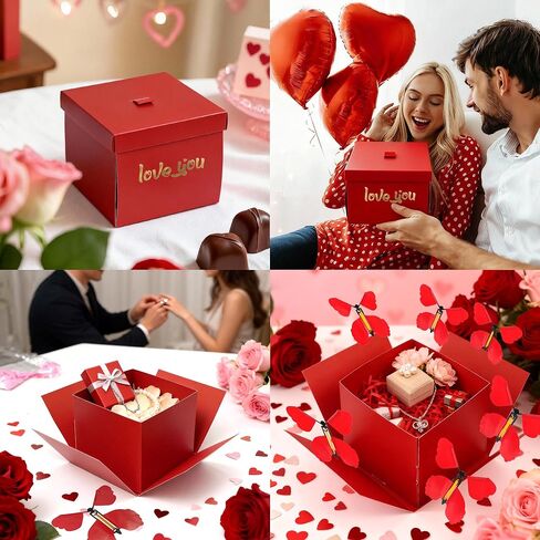 Red Explosion Gift Box, Surprise DIY Flying Butterfly Gift Box with Butterflies and Heart Confetti, Love You, Valentine‘s Day Gifts for Galentine's Day, Valentine‘s Day, Birthdays, Wedding Creative Boxes for Gifts in Saudi Arabia