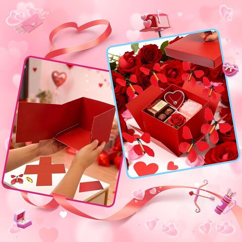 Red Explosion Gift Box, Surprise DIY Flying Butterfly Gift Box with Butterflies and Heart Confetti, Love You, Valentine‘s Day Gifts for Galentine's Day, Valentine‘s Day, Birthdays, Wedding Creative Boxes for Gifts in Saudi Arabia