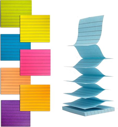 Pop Up Sticky Note Pads with Lined 3x3 Refills,Lined Sticky Note Easy to Post its,Bright Colors Super Sticking Power Memo Pad,Great Value Self-Stick Notes Pad,Office School Accessories (Bright 8) in Kuwait
