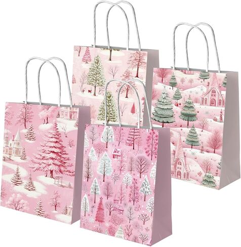 CMUSKO Pink Bags - 12 Pcs Tree Bags with Handle - Holly Pink Vintage Small Treat Bags Bulk for Kids in Saudi Arabia