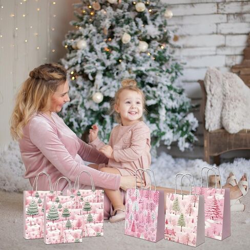 CMUSKO Pink Bags - 12 Pcs Tree Bags with Handle - Holly Pink Vintage Small Treat Bags Bulk for Kids in Saudi Arabia