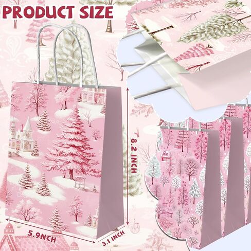 CMUSKO Pink Bags - 12 Pcs Tree Bags with Handle - Holly Pink Vintage Small Treat Bags Bulk for Kids in Saudi Arabia