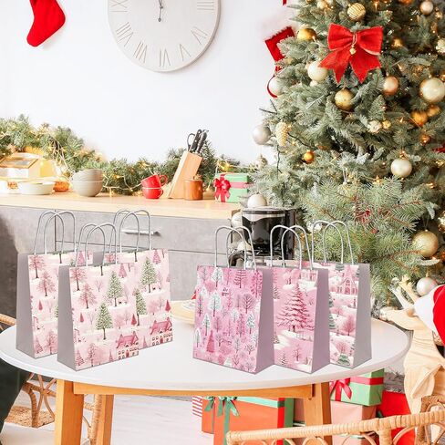 CMUSKO Pink Bags - 12 Pcs Tree Bags with Handle - Holly Pink Vintage Small Treat Bags Bulk for Kids in Saudi Arabia