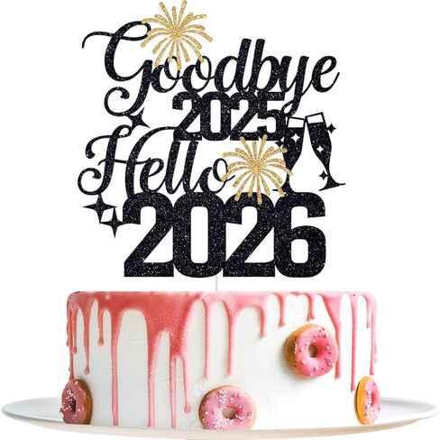 غلاف الكيك Goodbye 2025 Hello 2026، ديكورات كعكة رأس السنة الجديدة السعيدة، Happy 2026، 2026 ديكورات حفلات رأس السنة الجديدة، لمعان أزرق in Saudi Arabia