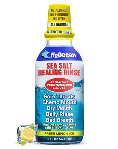 H2Ocean Healing Rinse العناية بالفم بملح البحر الطبيعي - شطف الفم للعناية بالفم - رائع للثقب والتهاب الحلق وصحة اللثة - غسول الفم الخالي من الكحول والفلورايد - ثلج الليمون، 8 أونصة (عبوة من قطعتين) in Kuwait