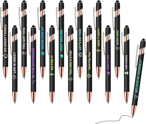 15 قلمًا ملهمًا - مجموعة أقلام حبر جاف تحفيزية مع اقتباسات بقلم حبر أسود، هدايا مضحكة لزملاء العمل في المدرسة، لوازم مكتبية، أسود in Kuwait