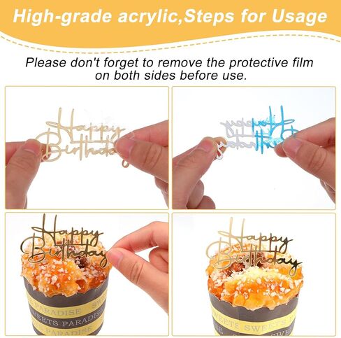 15 Pcs Happy Birthday Cupcake Toppers, Gold Happy Birthday Cake Topper Acrylic Cake Topper Gold Cupcake Toppers Cakes Decoration for Party Celebration Dessert Decor Accessories Cakes Supplies in Kuwait