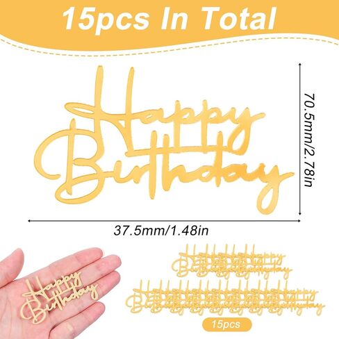 15 Pcs Happy Birthday Cupcake Toppers, Gold Happy Birthday Cake Topper Acrylic Cake Topper Gold Cupcake Toppers Cakes Decoration for Party Celebration Dessert Decor Accessories Cakes Supplies in Kuwait