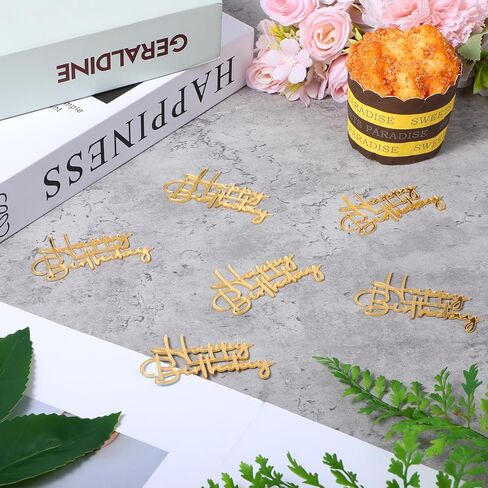 15 Pcs Happy Birthday Cupcake Toppers, Gold Happy Birthday Cake Topper Acrylic Cake Topper Gold Cupcake Toppers Cakes Decoration for Party Celebration Dessert Decor Accessories Cakes Supplies in Kuwait
