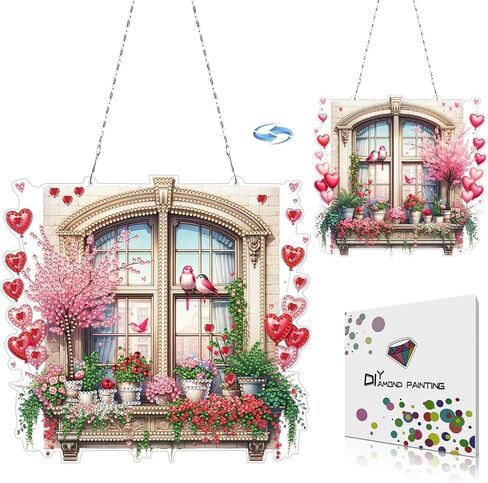 DoxQcs DIY Valentine’s Day Diamond Art Painting Wreath Kits Special Shape Rhinestone Window Pendants Hanging Home Garden Wall Double-Sided Pattern (Single Side Point Drill)-Wreath in Saudi Arabia