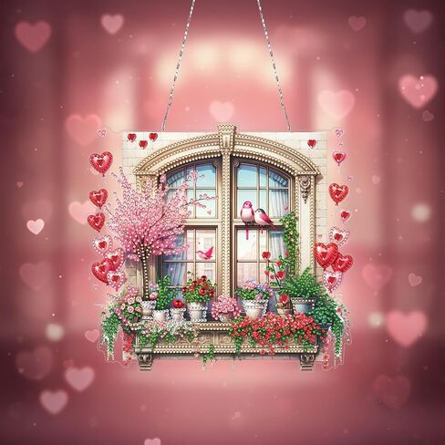 DoxQcs DIY Valentine’s Day Diamond Art Painting Wreath Kits Special Shape Rhinestone Window Pendants Hanging Home Garden Wall Double-Sided Pattern (Single Side Point Drill)-Wreath in Saudi Arabia