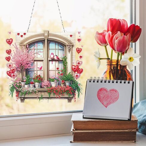 DoxQcs DIY Valentine’s Day Diamond Art Painting Wreath Kits Special Shape Rhinestone Window Pendants Hanging Home Garden Wall Double-Sided Pattern (Single Side Point Drill)-Wreath in Saudi Arabia