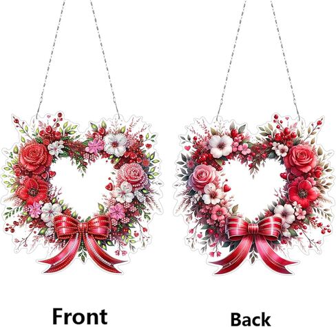 DoxQcs DIY Valentine’s Day Diamond Art Painting Wreath Kits Special Shape Rhinestone Window Pendants Hanging Home Garden Wall Double-Sided Pattern (Single Side Point Drill)-Wreath in Saudi Arabia