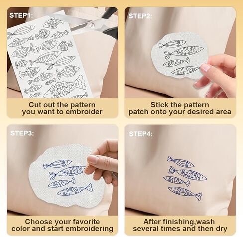 30Pcs Fish Water Soluble Hand Sewing Stabilizers, 8.3"x11.7" Sea Animal Minimalist Embroidery Pattern Stabilizer, 4 Sheets Line Fish Stick and Stitch Embroidery Paper Sticker in Saudi Arabia