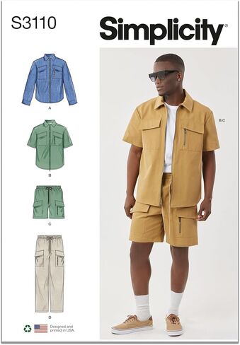 Simplicity SS3110AA Men's Relaxed Fit Shirts, Pull-on Shorts and Pull-on Pants Sewing Pattern Packet, Design Code S3110, Sizes 34-36-38-40-42 in Saudi Arabia