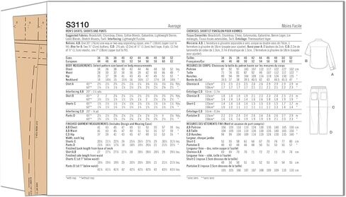 Simplicity SS3110AA Men's Relaxed Fit Shirts, Pull-on Shorts and Pull-on Pants Sewing Pattern Packet, Design Code S3110, Sizes 34-36-38-40-42 in Saudi Arabia
