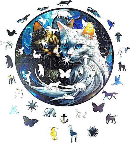 Wooden Puzzles for Adults, Unique Animal Shape YingYang Cats Wooden Jigsaw Puzzles, Extraordinary Gift for Friends and Family, Wood Puzzles Adult, Perfect for Birthday Gift, Wood Cut Puzzles (Small) in Saudi Arabia