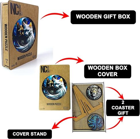 Wooden Puzzles for Adults, Unique Animal Shape YingYang Cats Wooden Jigsaw Puzzles, Extraordinary Gift for Friends and Family, Wood Puzzles Adult, Perfect for Birthday Gift, Wood Cut Puzzles (Small) in Saudi Arabia