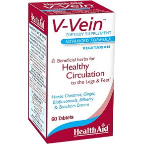 HealthAid V-Vein, Beneficial Nutrients for Healthy Circulation for Legs and feet, 60ct, Once Daily, Contains Ginkgo, Grape Seed, Vitamin C and Bilberry, Vegan