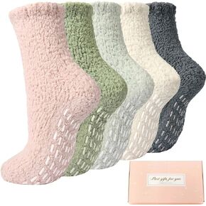 HIALTODAY Fuzzy Slippr Socks for Women Non Silp Socsk with Grippers Warm Cozy Hospital Fluffy Socks for Winter Christmas Gift