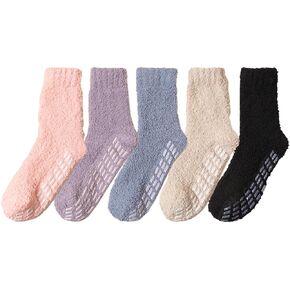 Warm Fuzzy Socks for Women with Grips, Cozy Slipper Winter Socks, Size 6-10