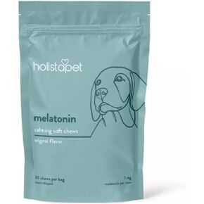 HolistaPet Melatonin Calming Soft Chews, Heart-Shaped Treats, Maintain Calmness, Formulated with Chamomile, Passion Flower, Ashwagandha Root, Soothing Ingredients (30 Chews, 1mg Each, Original Flavor)