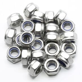 BokWin 25PCS M8 x 1.25mm Nylon Inserted Hex Lock Nuts,304 Stainless Steel Nylon Lock Nuts for Industrial and Construction Fasteners