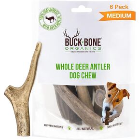 Buck Bone Organics Dog Chews, Deer Antlers for Dogs, Long Lasting Dog Bones for Aggressive Chewers, All Natural, No Preservatives, Wild Shed in The USA, Small/Medium 6 Pack