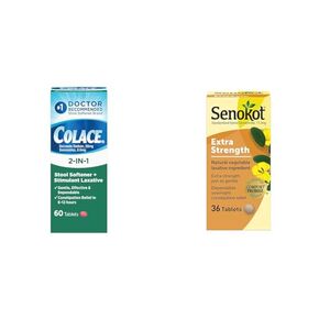 Colace 2-in-1 Stool Softener Plus Stimulant Laxative for Gentle Effective Constipation Relief & Dulcolax Stool Softener Laxative Liquid Gel Capsules (100ct) for Gentle Relief, Docusate Sodium 100mg