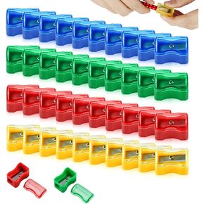 Faxco 96 PCS Coloured Plastic Pencil Sharpener，Kids Plastic Manual Pencil Sharpener with Cap Bulk Set，Plastic Manual Pencil Sharpener，Mini Handheld Sharpener with Lid