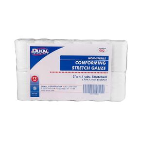 Dukal 76250 Dynarex Conforming Stretch Gauze Bandage, Sterile, 4" x 4.1 Yard, White, Pack of 12