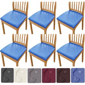 HFCNMY Seat Covers for Dining Chairs, Stretch Waterproof PU Dining Chair Seat Covers Set of 4, Removable Dining Room Chair Seat Covers Washable Kitchen Chair Seat Covers with Elastic Bands (Beige)