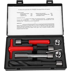 ViaGasaFamido 11PCs M16x2 Thread Repair Kit Stainless Steel Helical Threaded Insert Length 1.5D Includes Twisted Drill Tap Wrench Hex Wrench Breaker Tool with Storage Box for Thread Repairing