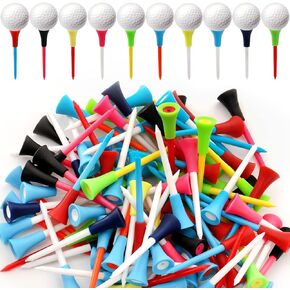 Jucoan 100 Pack Golf Tees, 3-1/4 Inch Multiple Colors Plastic Golf Tees with 3/4 Inch Rubber Cusion Top, Reduce Friction & Side Spin